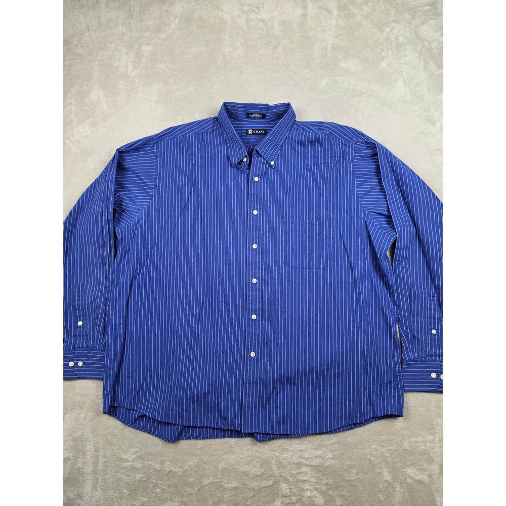 Chaps Button Down Shirt Mens 18.5 36/37 Blue Striped‎ Classic Fit Wrinkle Free